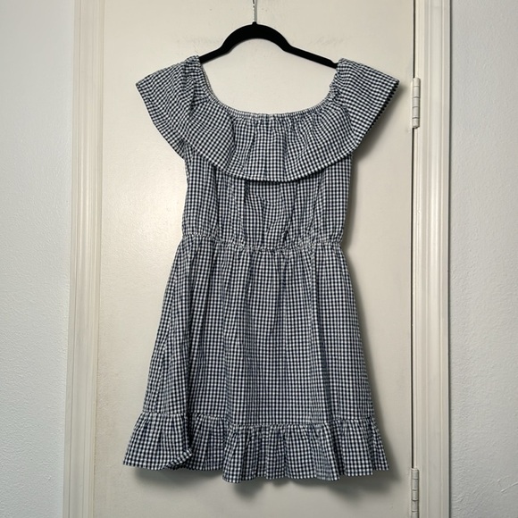 Lovers + Friends Blue Gingham Off the Shoulder Mini Dress Size Small Fit n Flare - Picture 7 of 8
